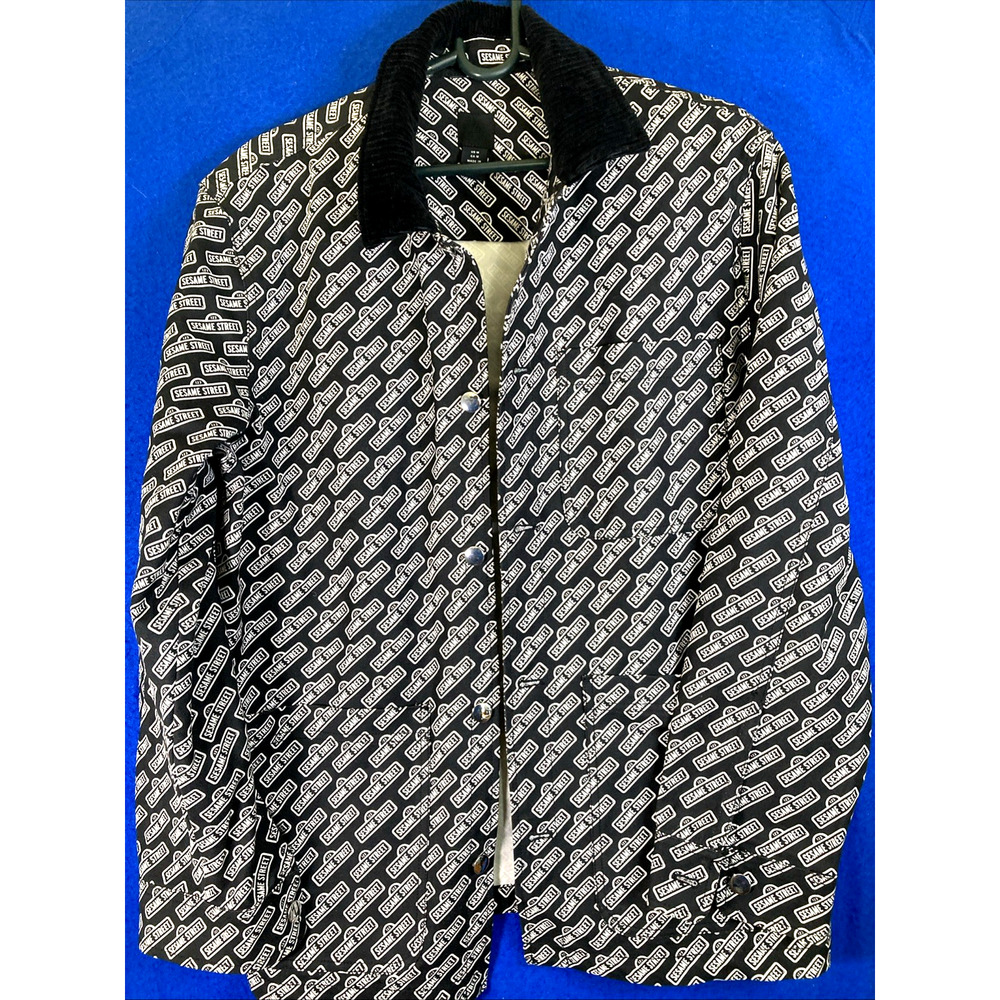 H&M x Sesame Street Men's Cotton Twill Jacket Logo AOP Corduroy Collar Size M